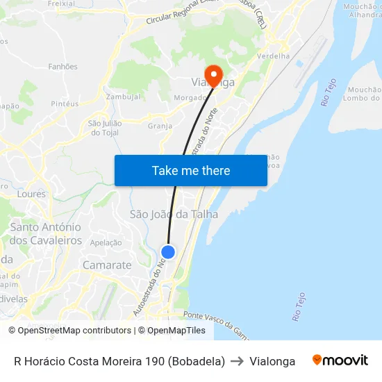 R Horácio Costa Moreira 190 (Bobadela) to Vialonga map