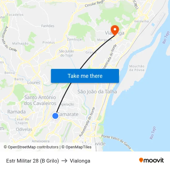Estr Militar 28 (B Grilo) to Vialonga map
