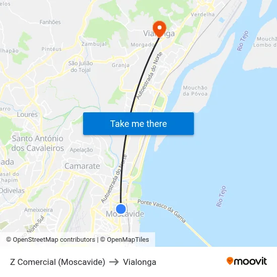 Z Comercial (Moscavide) to Vialonga map