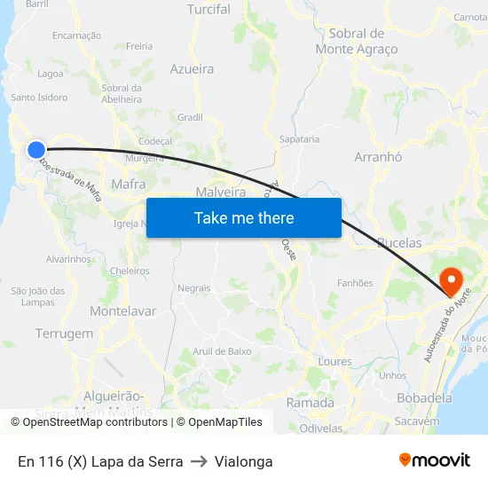 En 116 (X) Lapa da Serra to Vialonga map