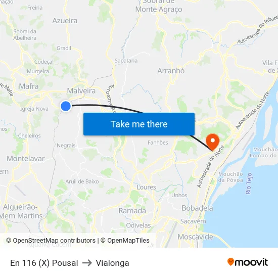 En 116 (X) Pousal to Vialonga map