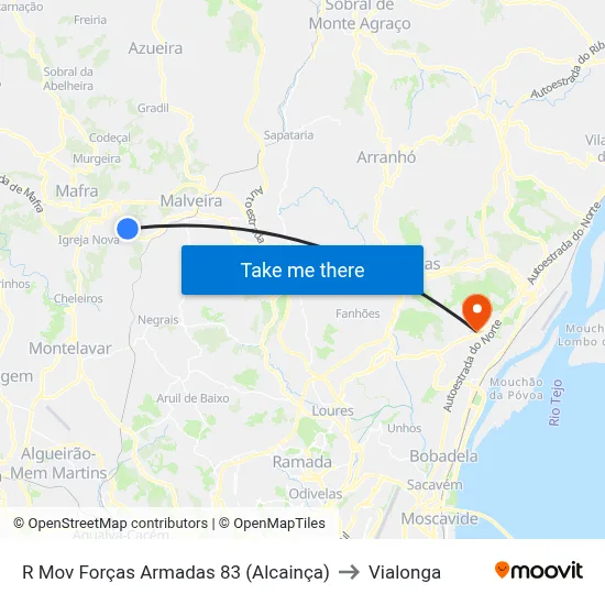 R Mov Forças Armadas 83 (Alcainça) to Vialonga map
