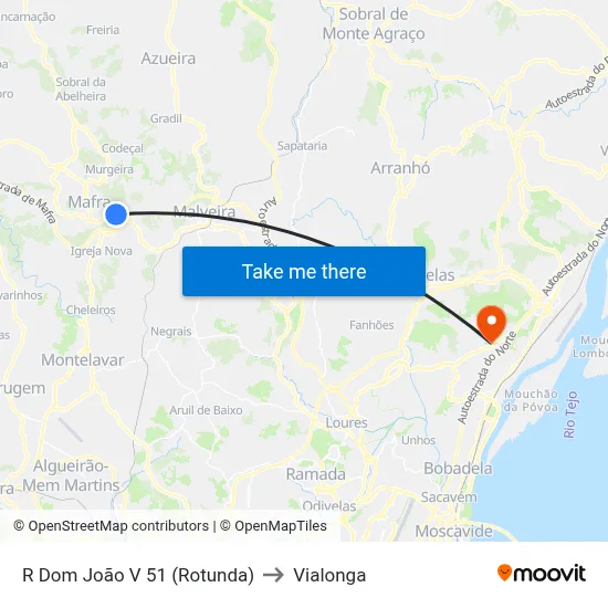 R Dom João V 51 (Rotunda) to Vialonga map