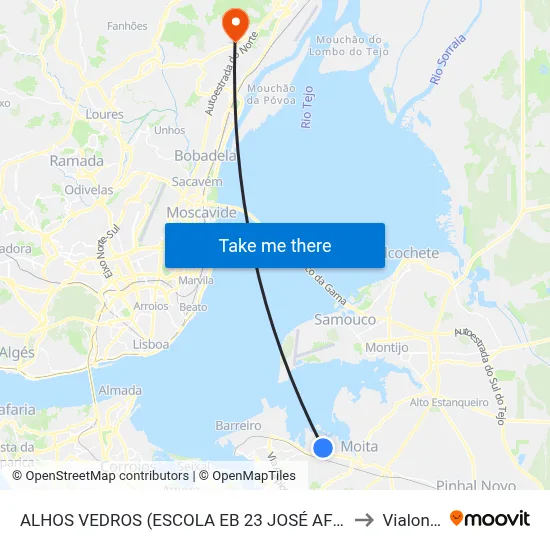 ALHOS VEDROS (ESCOLA EB 23 JOSÉ AFONSO) to Vialonga map