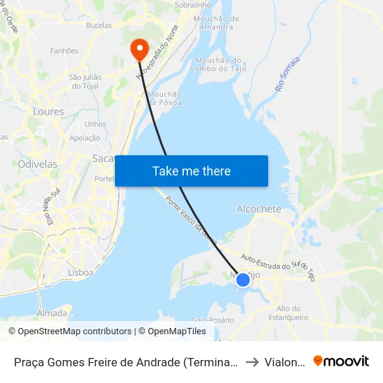 Praça Gomes Freire de Andrade (Terminal) P1 to Vialonga map