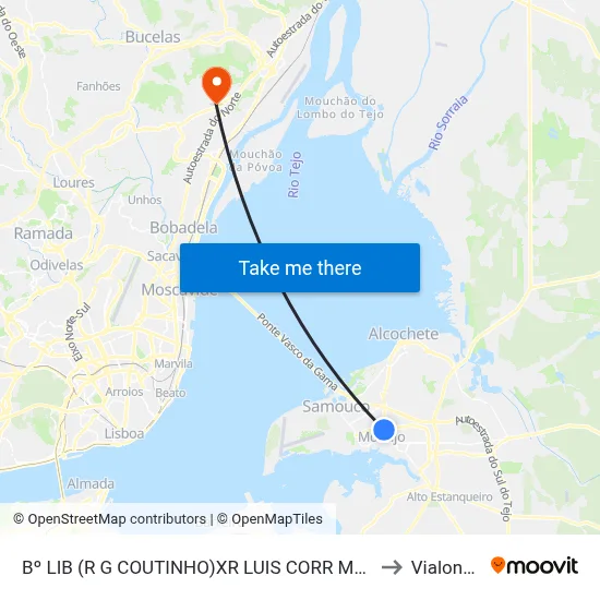 Bº LIB (R G COUTINHO)XR LUIS CORR MOR to Vialonga map
