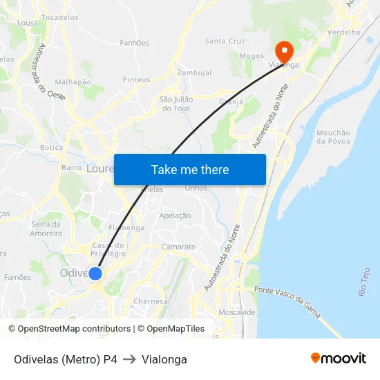 Odivelas (Metro) P4 to Vialonga map