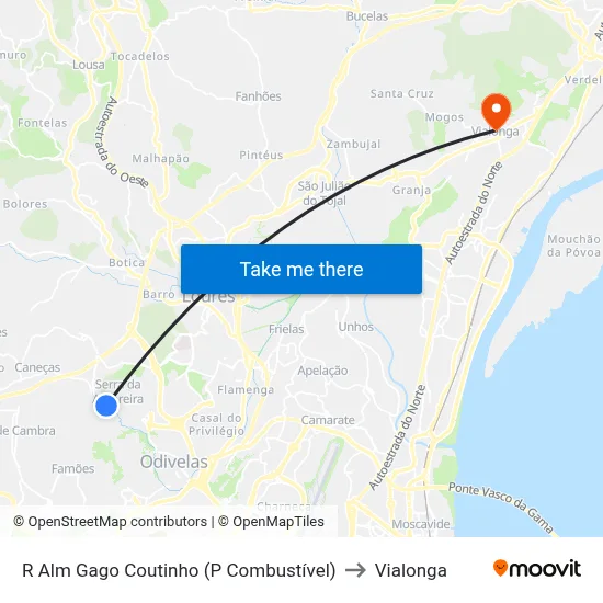 R Alm Gago Coutinho (P Combustível) to Vialonga map