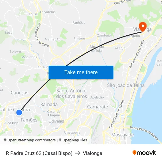 R Padre Cruz 62 (Casal Bispo) to Vialonga map