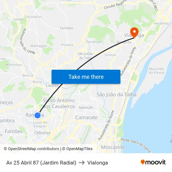 Av 25 Abril 87 (Jardim Radial) to Vialonga map