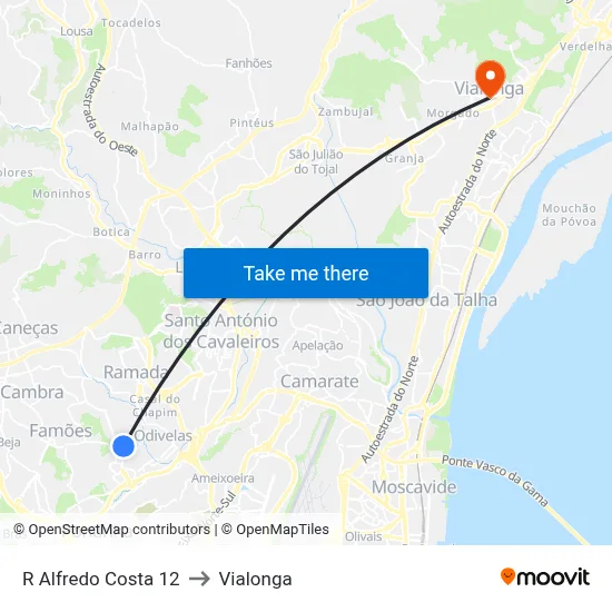 R Alfredo Costa 12 to Vialonga map