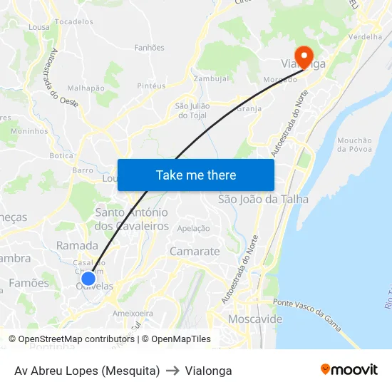 Av Abreu Lopes (Mesquita) to Vialonga map