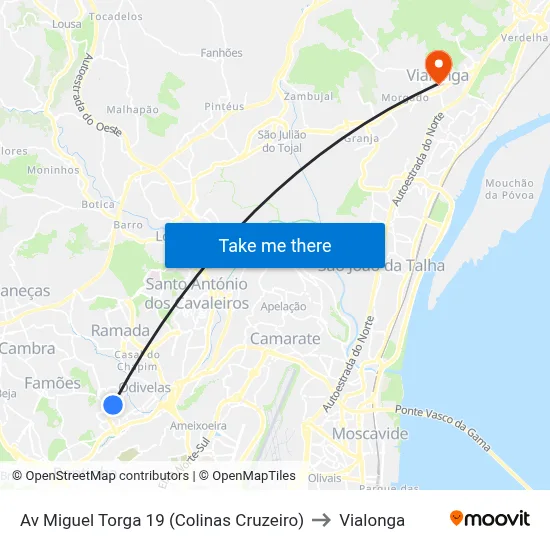 Av Miguel Torga 19 (Colinas Cruzeiro) to Vialonga map