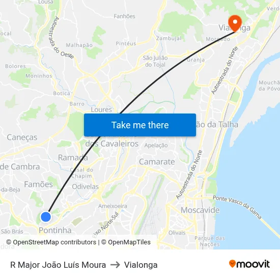 R Major João Luís Moura to Vialonga map