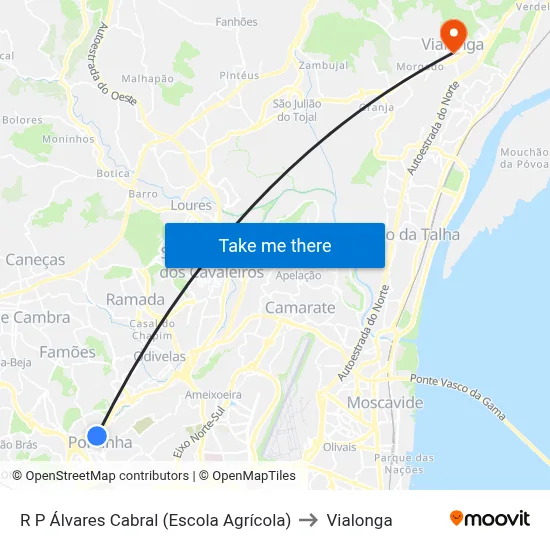 R P Álvares Cabral (Escola Agrícola) to Vialonga map