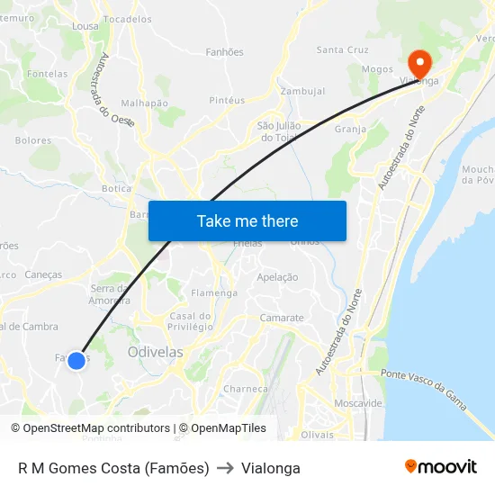 R M Gomes Costa (Famões) to Vialonga map