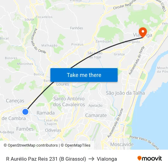 Rua Aurélio Paz dos Reis Frente 231 to Vialonga map