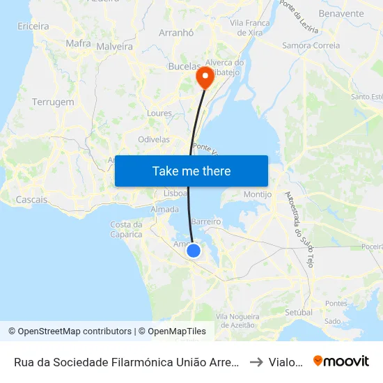 Rua da Sociedade Filarmónica União Arrentelense 5 to Vialonga map