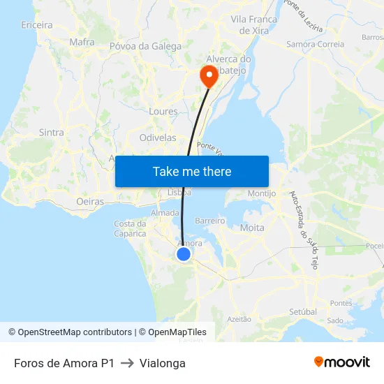 Foros de Amora P1 to Vialonga map