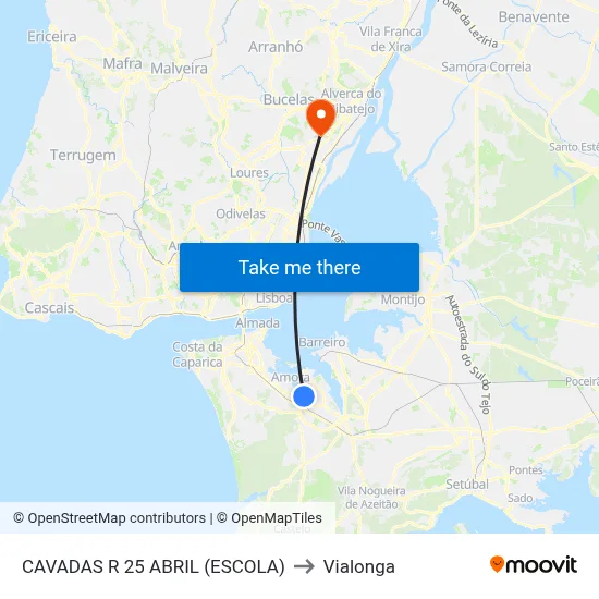 CAVADAS R 25 ABRIL (ESCOLA) to Vialonga map