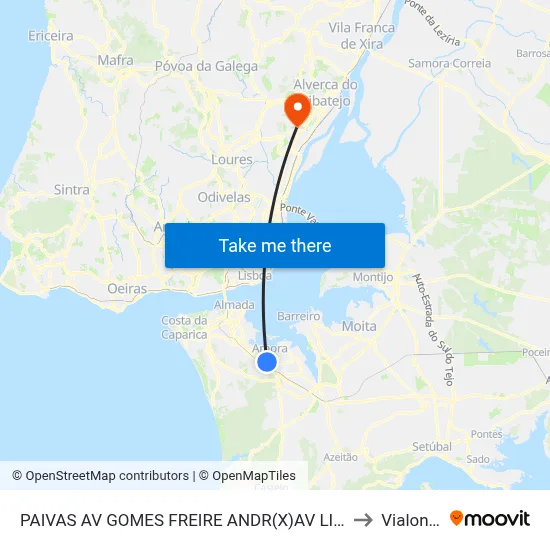 PAIVAS AV GOMES FREIRE ANDR(X)AV LIBERD to Vialonga map
