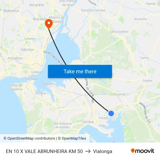 EN 10 X VALE ABRUNHEIRA KM 50 to Vialonga map