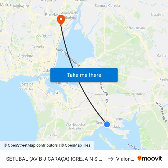 SETÚBAL (AV B J CARAÇA) IGREJA N S CONC to Vialonga map