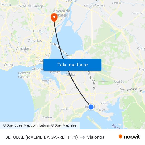 SETÚBAL (R ALMEIDA GARRETT 14) to Vialonga map
