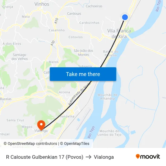 R Calouste Gulbenkian 17 (Povos) to Vialonga map
