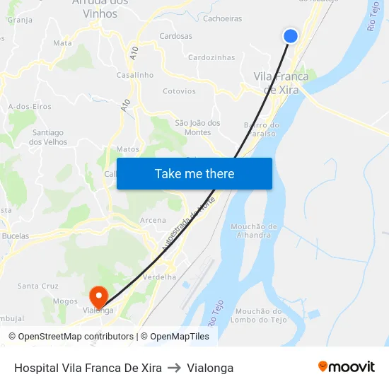 Hospital Vila Franca De Xira to Vialonga map
