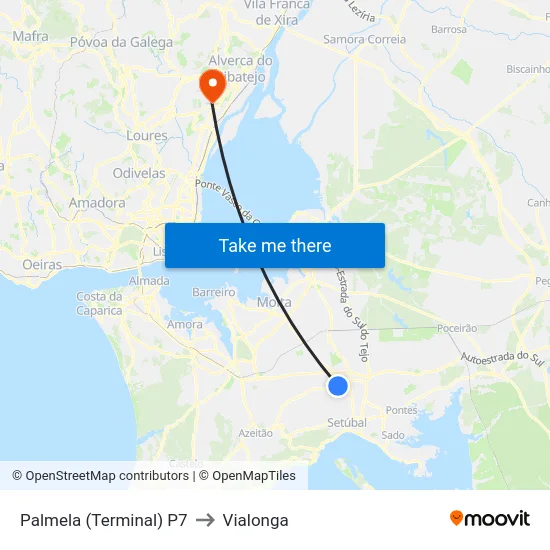 Palmela (Terminal) P7 to Vialonga map