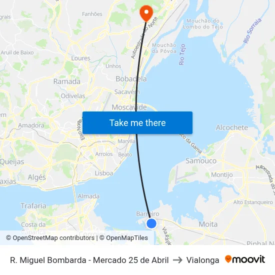 R. Miguel Bombarda - Mercado 25 de Abril to Vialonga map
