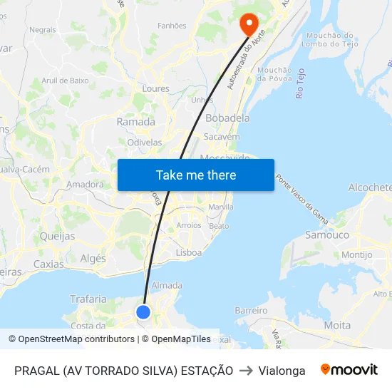 PRAGAL (AV TORRADO SILVA) ESTAÇÃO to Vialonga map