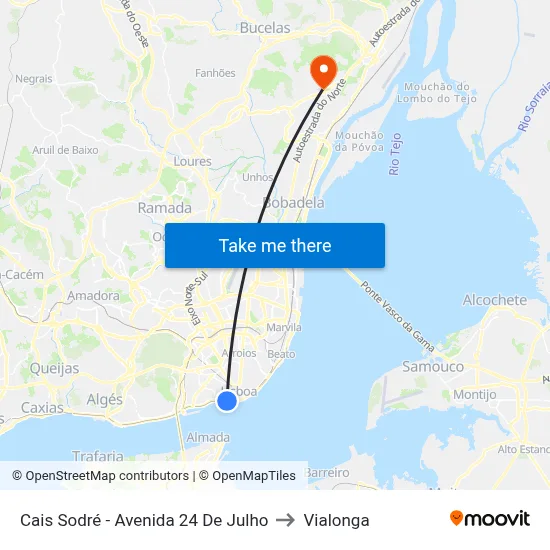 Cais Sodré - Avenida 24 De Julho to Vialonga map