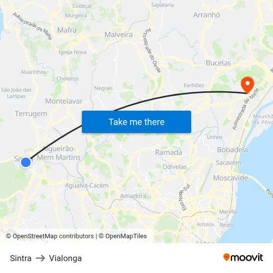 Sintra to Vialonga map
