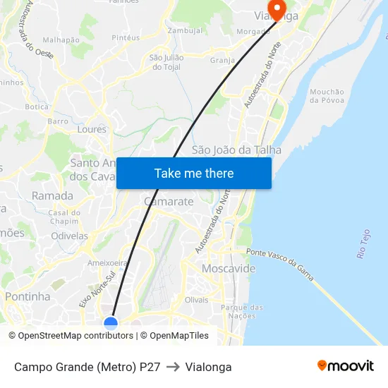 Campo Grande (Metro) P27 to Vialonga map