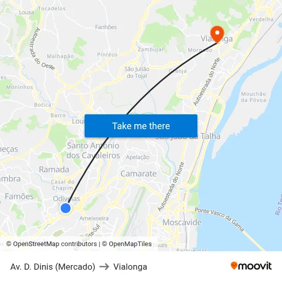 Av. D. Dinis (Mercado) to Vialonga map