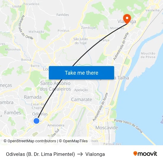 Odivelas (B. Dr. Lima Pimentel) to Vialonga map