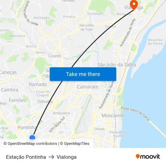 Estação Pontinha to Vialonga map