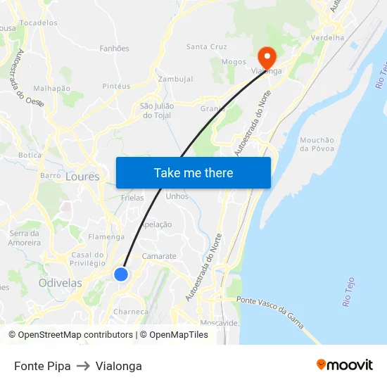 Fonte Pipa to Vialonga map
