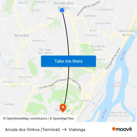 Arruda dos Vinhos (Terminal) to Vialonga map