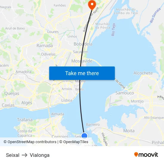 Seixal to Vialonga map