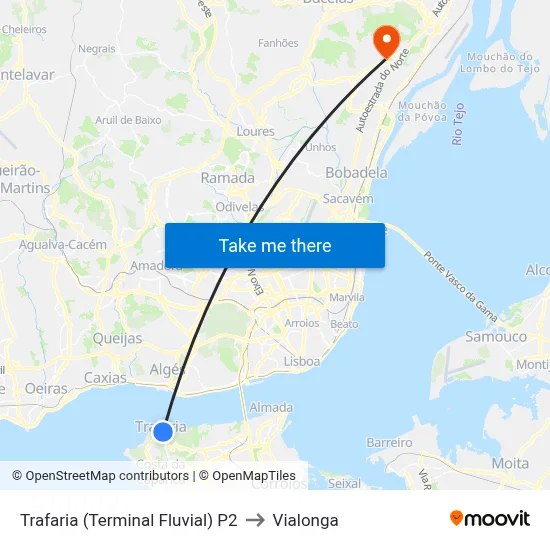 Trafaria (Terminal Fluvial) P2 to Vialonga map