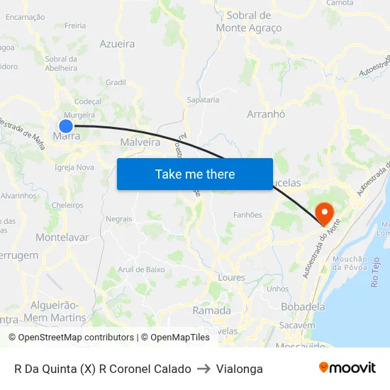 R Da Quinta (X) R Coronel Calado to Vialonga map