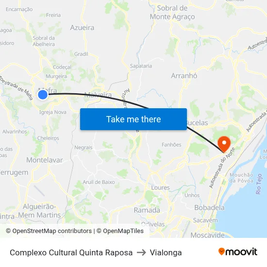 Complexo Cultural Quinta Raposa to Vialonga map