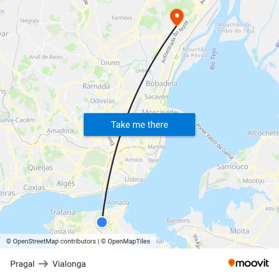 Pragal to Vialonga map