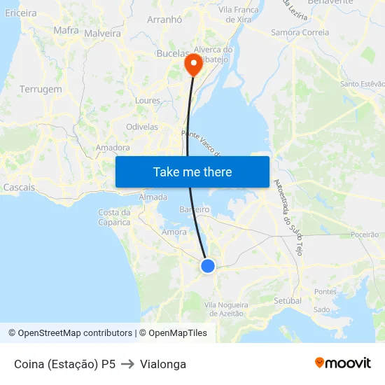 Coina (Estação) P5 to Vialonga map