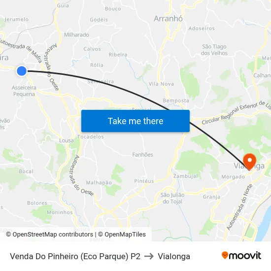 Venda Do Pinheiro (Eco Parque) P2 to Vialonga map
