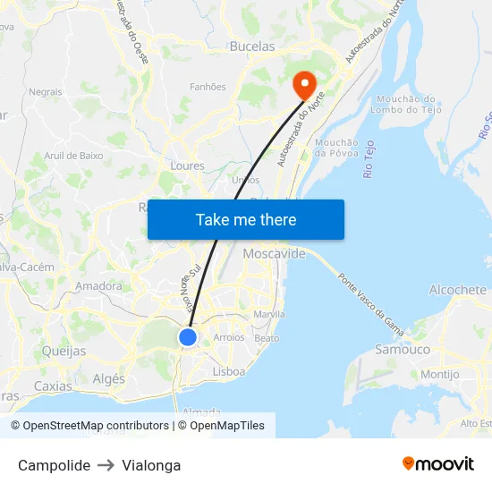 Campolide to Vialonga map