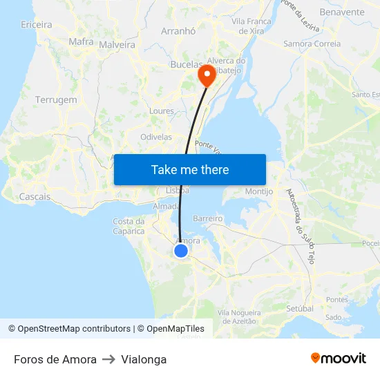 Foros de Amora to Vialonga map